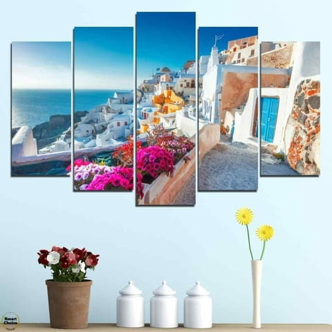Декоративно пано за стена от 5 части - изглед от остров Санторини Гърция - HD-983