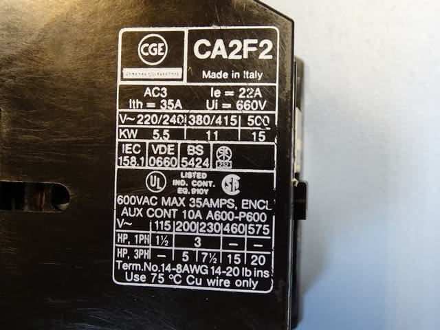 Контактор General Electric CGE CA2F2 11 AC3 110V, град Пловдив | Промишлено Оборудване - снимка 4