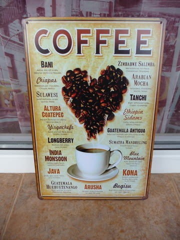 Метална табела кафе зърна сърце еспресо кафене декор захар