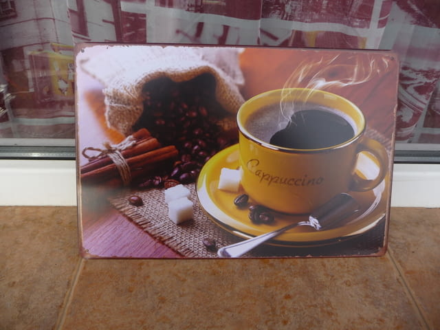 Метална табела кафе дълго капучино лъжичка зебло канап зърна, city of Radomir - снимка 1
