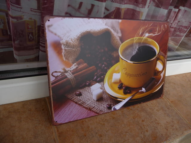 Метална табела кафе дълго капучино лъжичка зебло канап зърна, city of Radomir - снимка 2