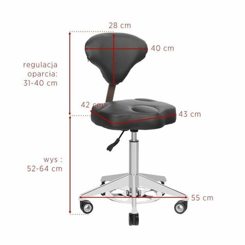 Козметичен стол - табуретка с облегалка Azzurro 156F BUMP-UP 52/64 см - бяла - снимка 4