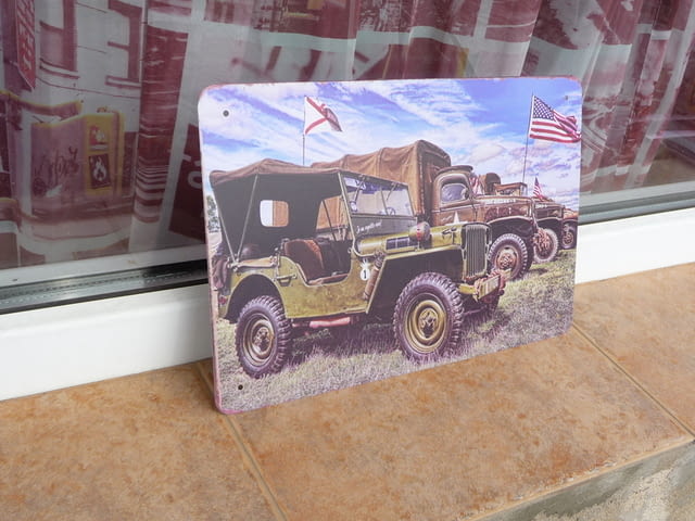 Метална табела кола военен джип камион знаме война войници, city of Radomir - снимка 2