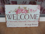 Метална табела надпис Welcome Добре дошли в нашия дом цветя