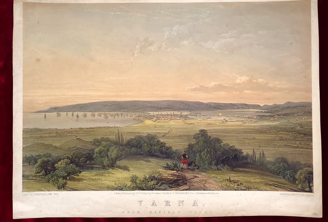 1854г ВАРНА България Голяма Цветна ЛИТОГРАФИЯ - city of Varna | Antiques - снимка 1