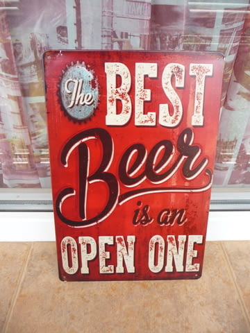 Метална табела Най-добрата бира отворете една наздраве бар барман - снимка 1