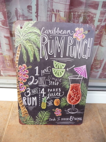 Метална табела коктейл Caribbean Rum Punch ром сок сироп чадърче