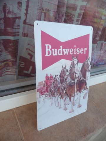 Метална табела Budweiser коне с каруца пълна с бира каси пиво - снимка 2