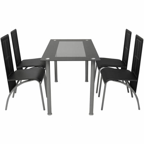 Трапезен комплект, 5 части, черен Glass, Modern, Fixed - city of Varna | Tables - снимка 1