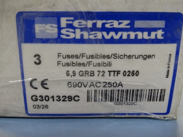 Предпазител Ferraz Shawmut Protistor G301329 6.9 GRB72TTF0250 Fuses 250A 690VAC - снимка 11