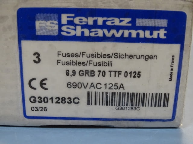 Предпазител Ferraz Shawmut Protistor G301283 Fuses 6.9GRB70TTF0125 125A 690VAC - снимка 7