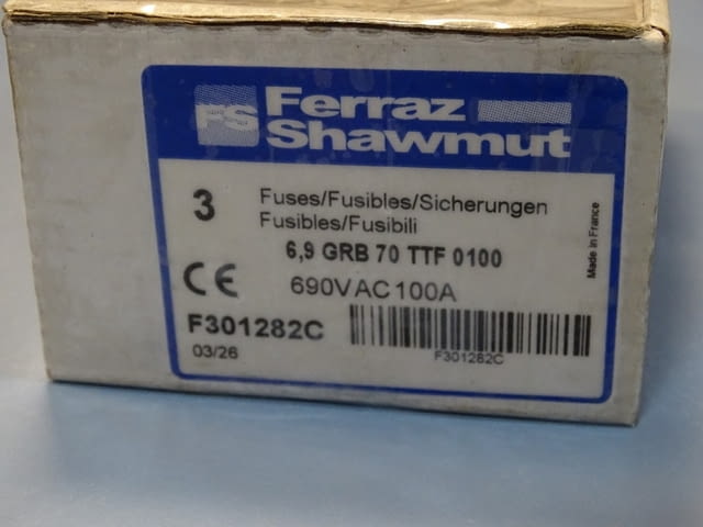 Предпазител Ferraz Shawmut Protistor F301282 Fuses 6.9GRB70TTF0100 100A 690VAC - снимка 8