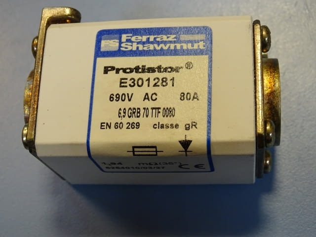 Предпазител Ferraz Shawmut Protistor E301281 Fuses 6.9GRB70TTF0080 80A 690VAC - снимка 5