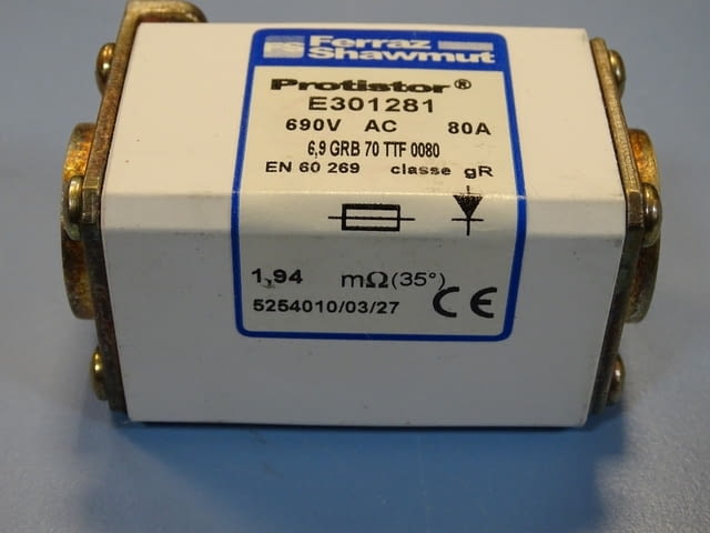 Предпазител Ferraz Shawmut Protistor E301281 Fuses 6.9GRB70TTF0080 80A 690VAC - снимка 6