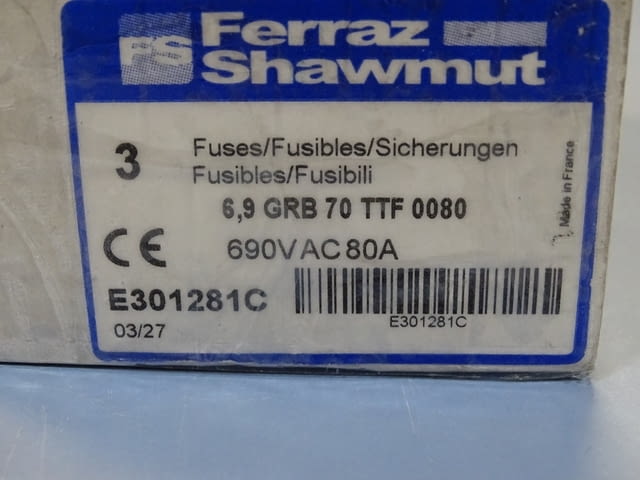 Предпазител Ferraz Shawmut Protistor E301281 Fuses 6.9GRB70TTF0080 80A 690VAC - снимка 9