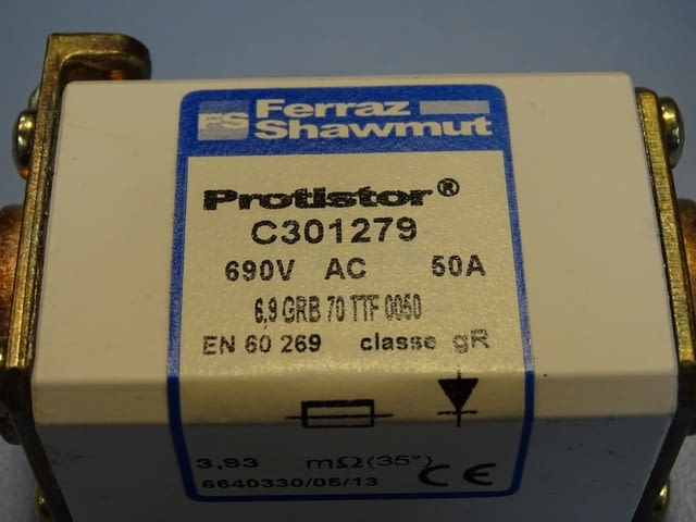 Предпазител Ferraz Shawmut Protistor C301279 Fuses 6.9GRB70TTF0050 50A 690VAC - снимка 6