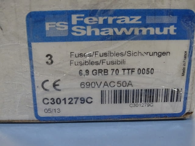 Предпазител Ferraz Shawmut Protistor C301279 Fuses 6.9GRB70TTF0050 50A 690VAC - снимка 10