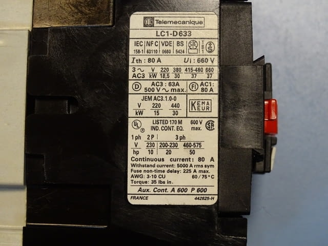 Контактор Telemecanique LC1-D633 M7 contactor 80A 220V/50Hz, city of Plovdiv - снимка 6