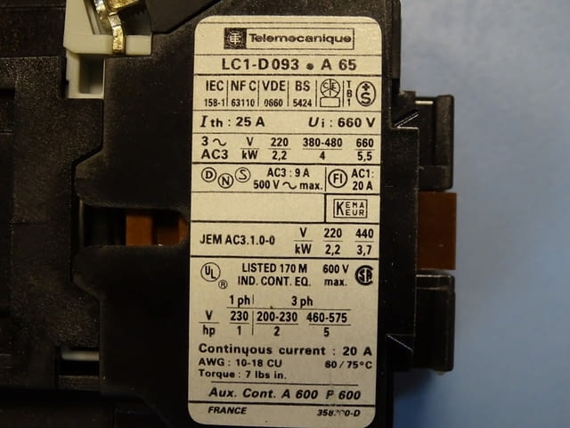 Контактор Telemecanique LC1D093BA65 contactor 25A 24V/50Hz, city of Plovdiv - снимка 5