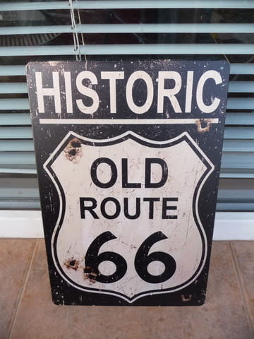 Метална табела Historic Old Route 66 Историческата магистрала дупки куршуми - снимка 1