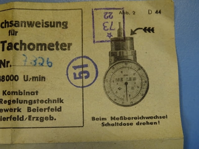 Оборотометър механичен VEB Kombinat Hand-Tachometer TYP H6 40-48000min-1 - снимка 7