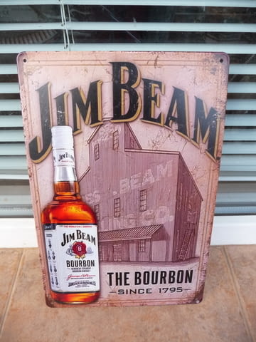 Метална табела уиски Jim Beam Bourbon since 1975 дестилерия бутилка рекламна - снимка 1