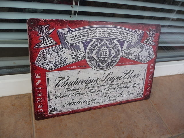 Метална табела Budweiser Lager beer истинска бира хубава етикет бирен - снимка 2