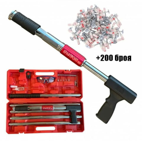 Професионален пистолет за пирони KraftRoyal с очила, ръкавици и 200 бр. пирони - снимка 2