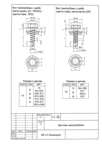 Цветни винтове самопробивни с шайба и уплътнение за монтаж на ламарина - снимка 6
