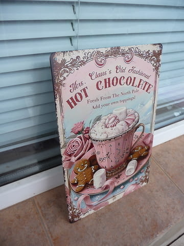 Метална табела Горещ шоколад бисквитка маршмелоу красиво какао мляко - снимка 2