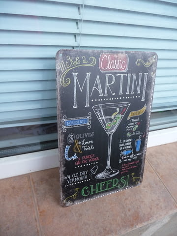 Метална табела коктейл Мартини маслинка джин водка вермут шейкър - снимка 2